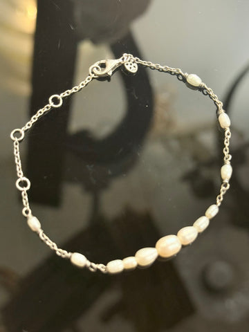 Vintage ægte perle & sterling sølv armbånd.