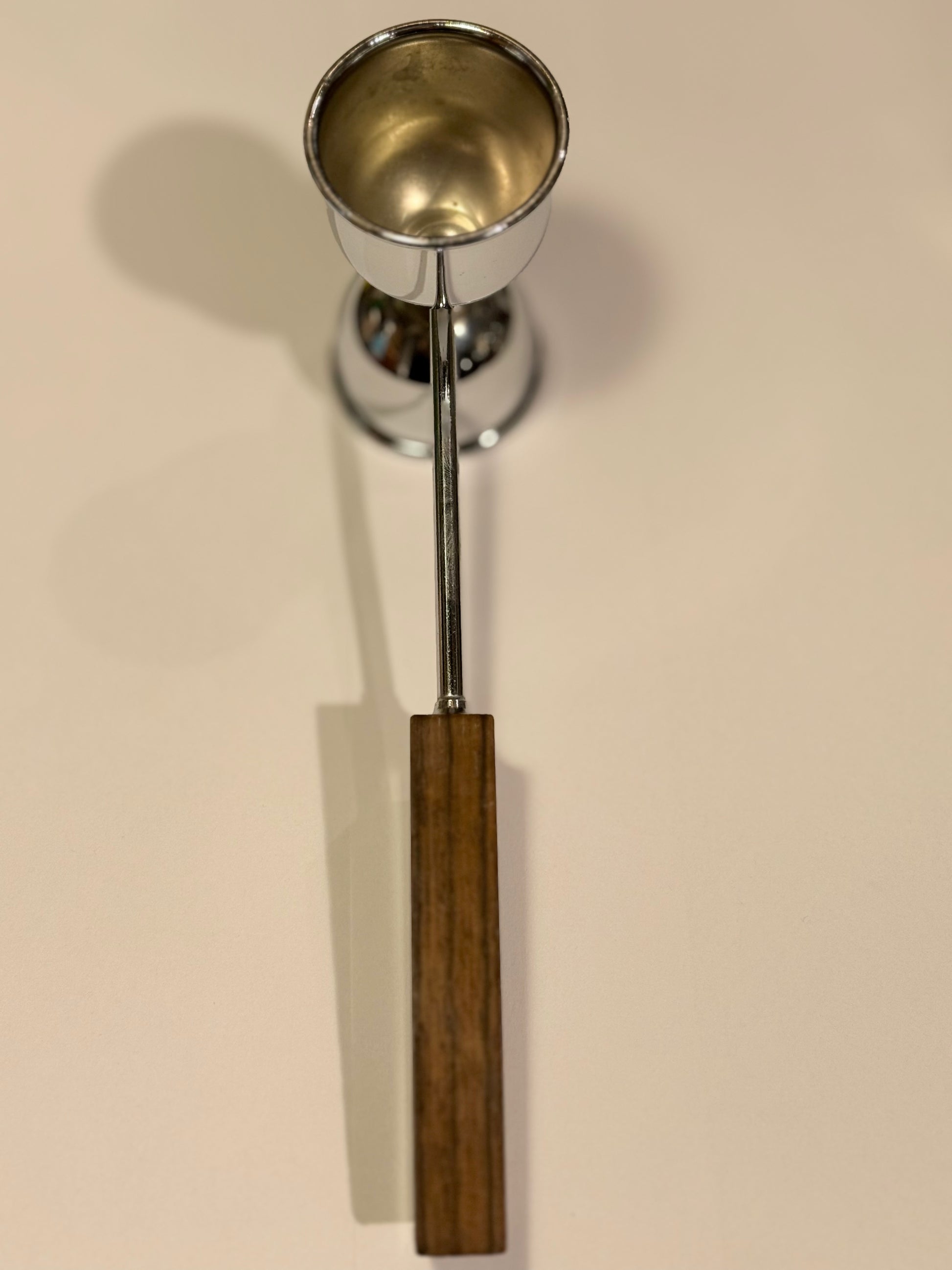 Vintage dobbelt cocktail målebæger i stål og palisander