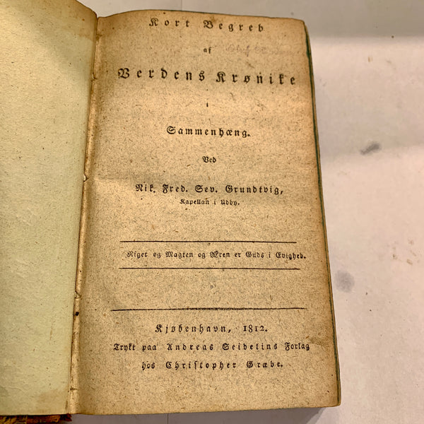 N.F.S.Grundtvig, Kort Begreb af Verdens Krønike, fra 1812. 1.Udgave. Antikvarisk dansk bog.