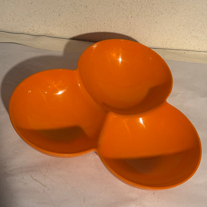 Vintage retro triple servingsskål i orange plast