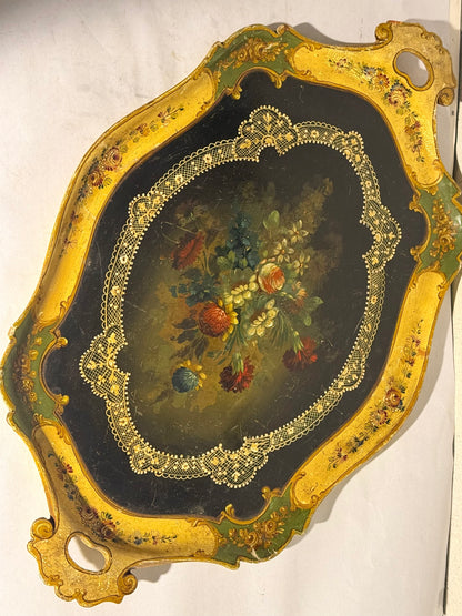 Vintage Italian handmade floral serving tray. Mid 20th century
