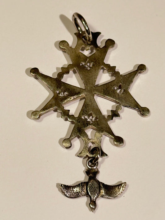 Fransk Huguenot kors vedhæng i sølv. Midt 1900 tallet