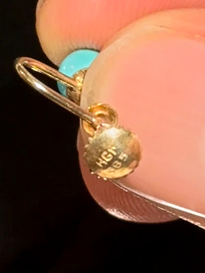 Hugo Grün (1918-1985) Vintage 14K Gold earrings with turquoise beads.