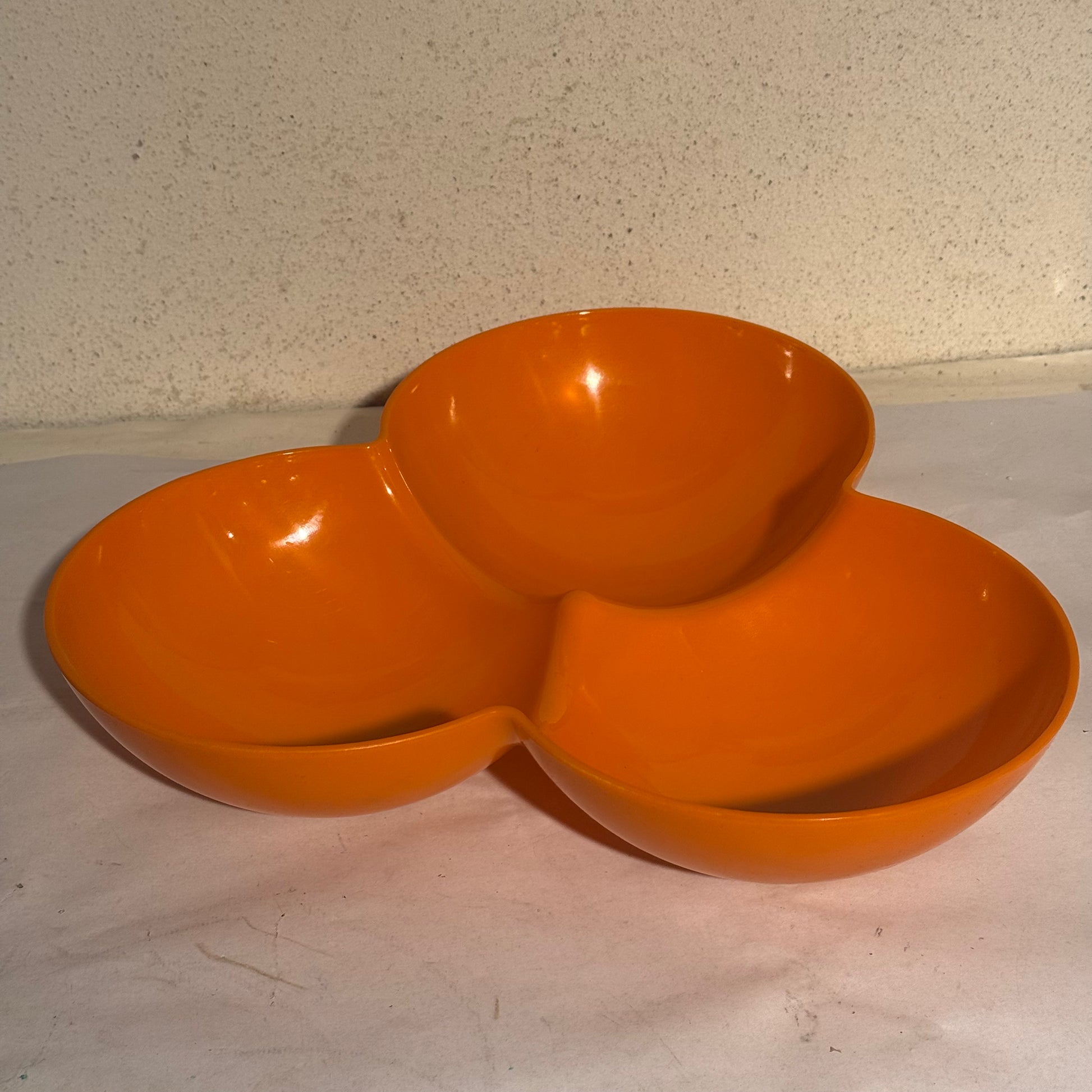 Vintage retro triple servingsskål i orange plast