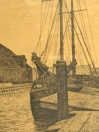 Lithograph by Adolf Larsen (b. 1856-1942) from Frederiksholms Canal, Copenhagen, 1925