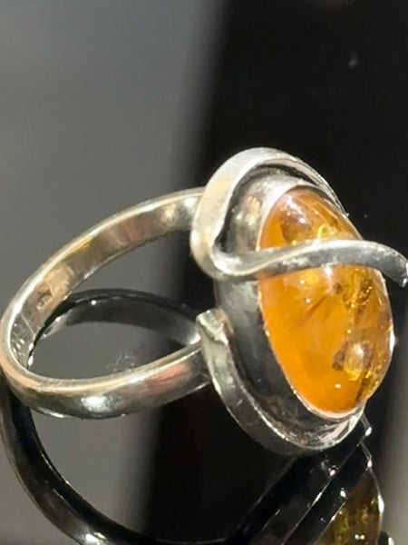 Vintage sterling sølv & rav ring.
