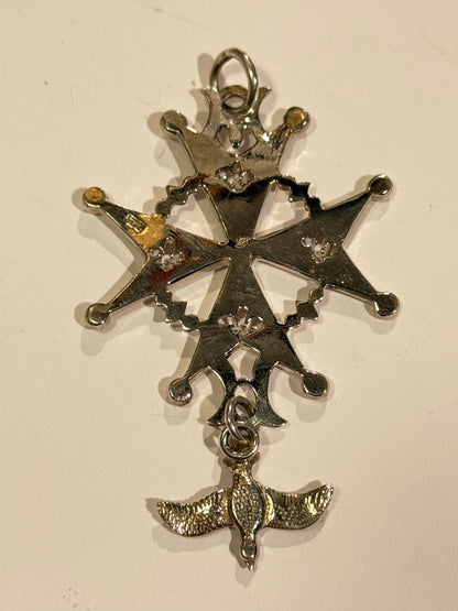Fransk Huguenot kors vedhæng i sterling sølv. Midt 1900 tallet