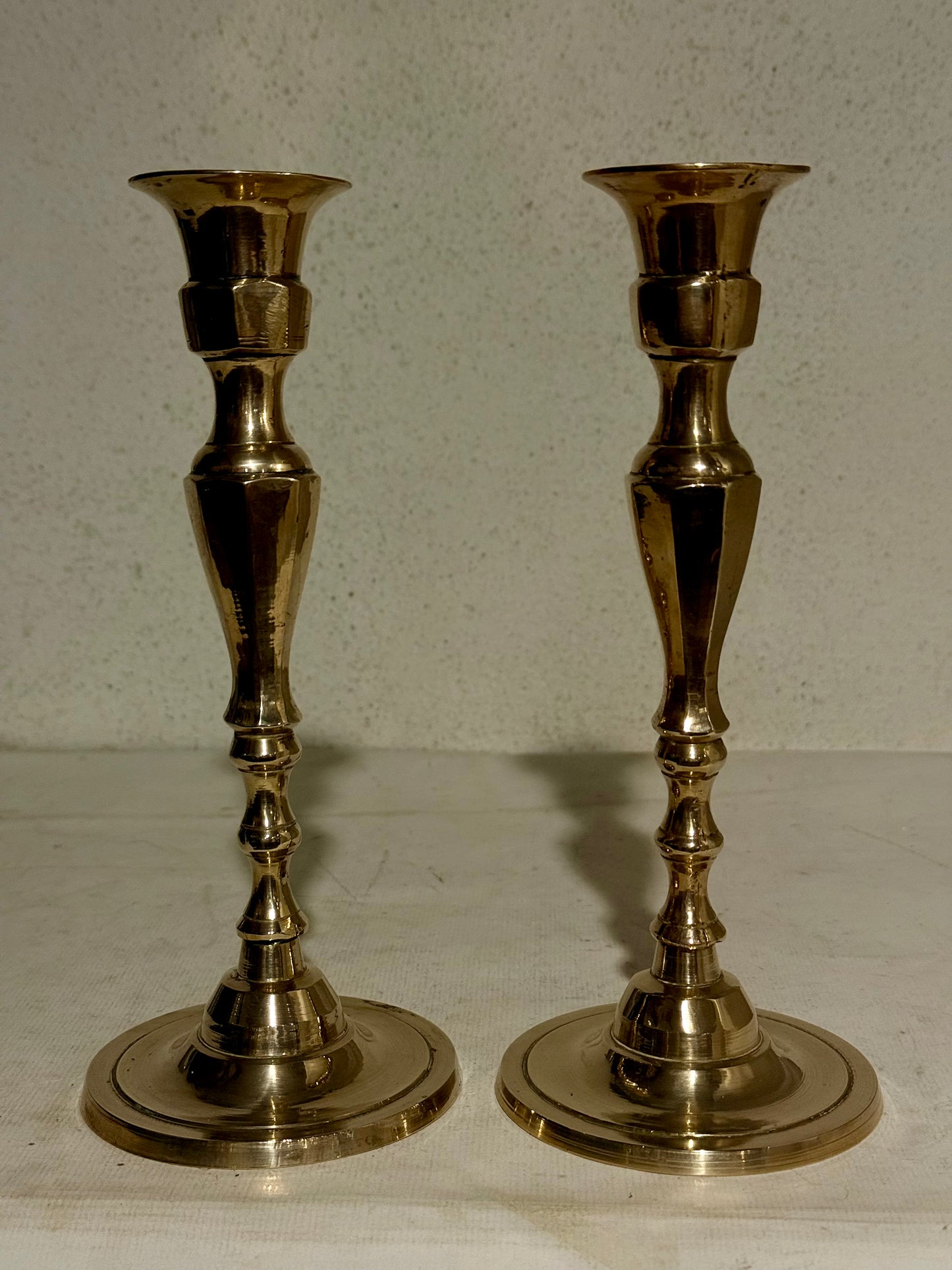 Antikke danske messing lysestager. Fra 1800 tallet.