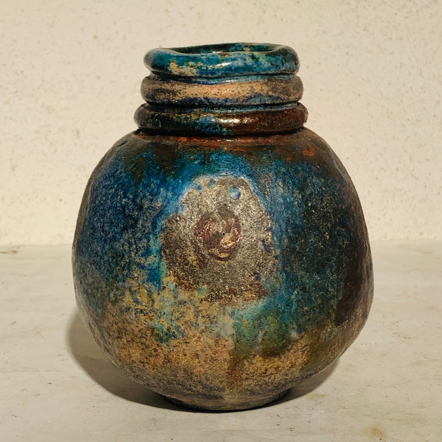 Vintage Raku stentøjs vase, signeret