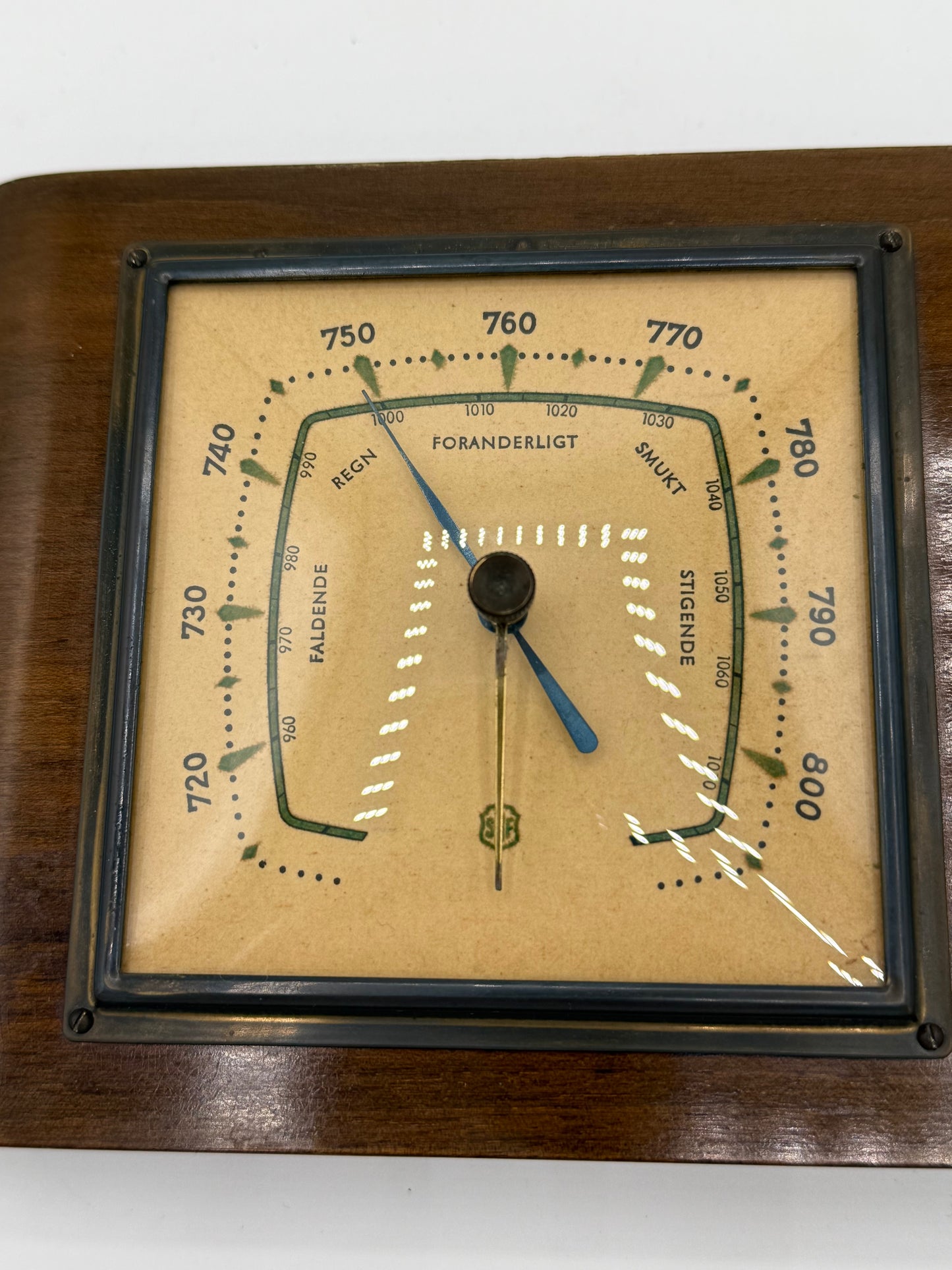 Art Deco SBF Barometer med thermometer. Danmark. Start/midt 20.Årh