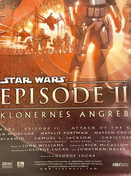 Original dansk STAR WARS Episode 2 film premiere plakat, fra 2002.