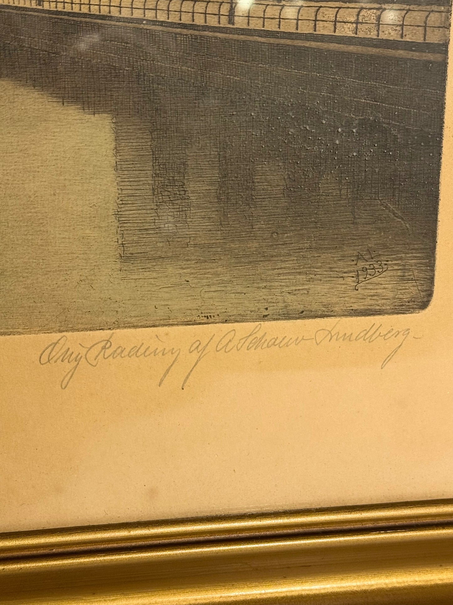 Anker Schouw Lundberg (f.1896-) radering fra Gl.Strand, Kbh. Fra 1933