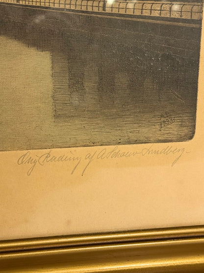 Anker Schouw Lundberg (f.1896-) radering fra Gl.Strand, Kbh. Fra 1933