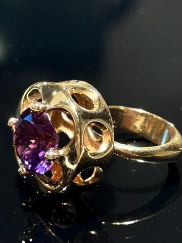 Hermann Siersbøl (1948-64) Stor 14K guld cocktail ring med Amethyst.