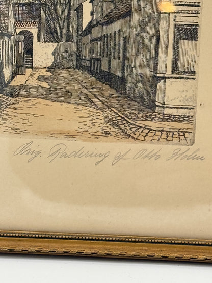 Otto Holm (f.1879-1966.) Radering af Horsens kirkegyde. Fra 1920érne