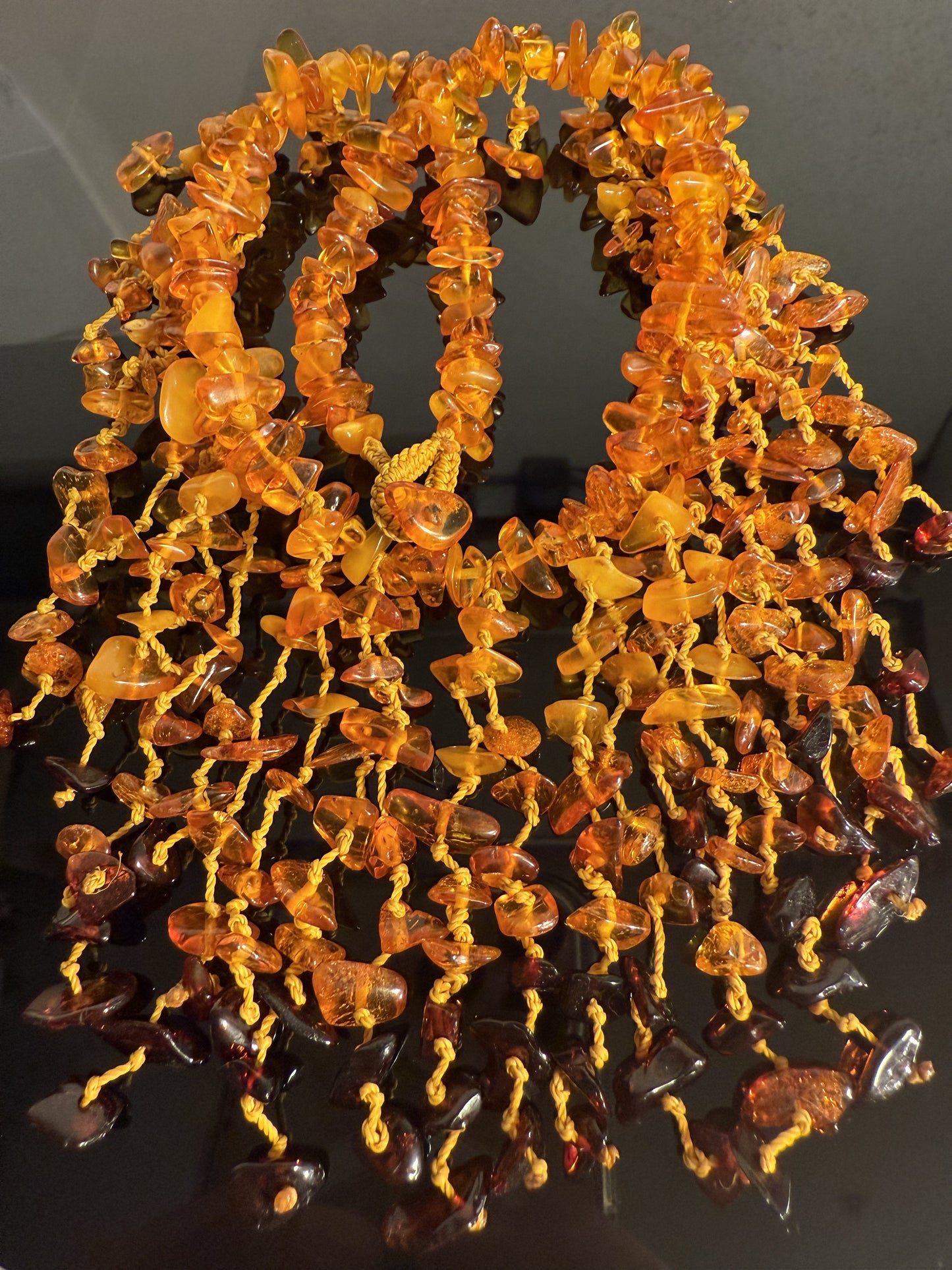 Vintage Amber necklace with amber fringe.