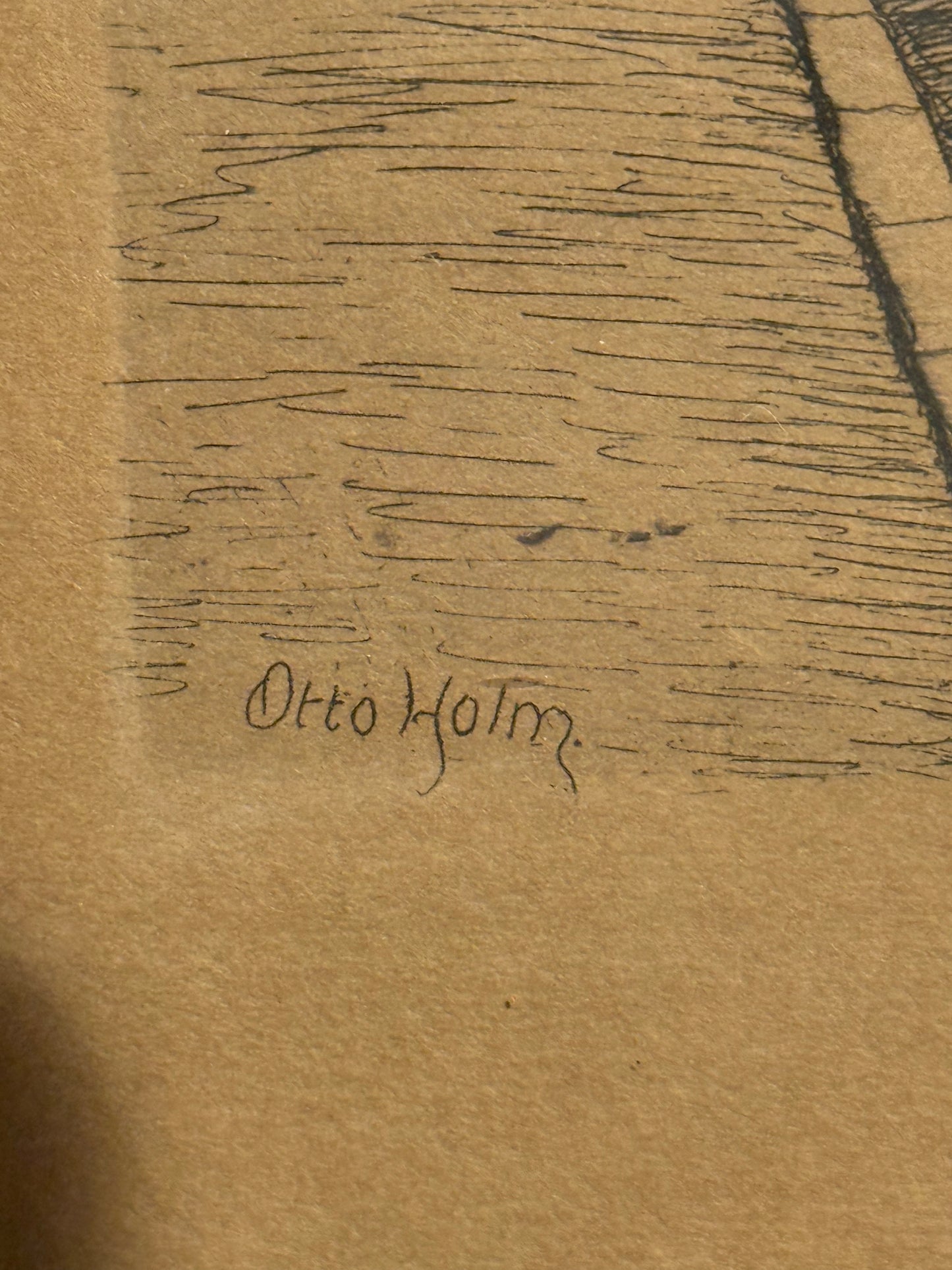 Otto Holm (f.1879-1966) Radering fra Gl.Strand, Kbh. Fra start 1900 tallet