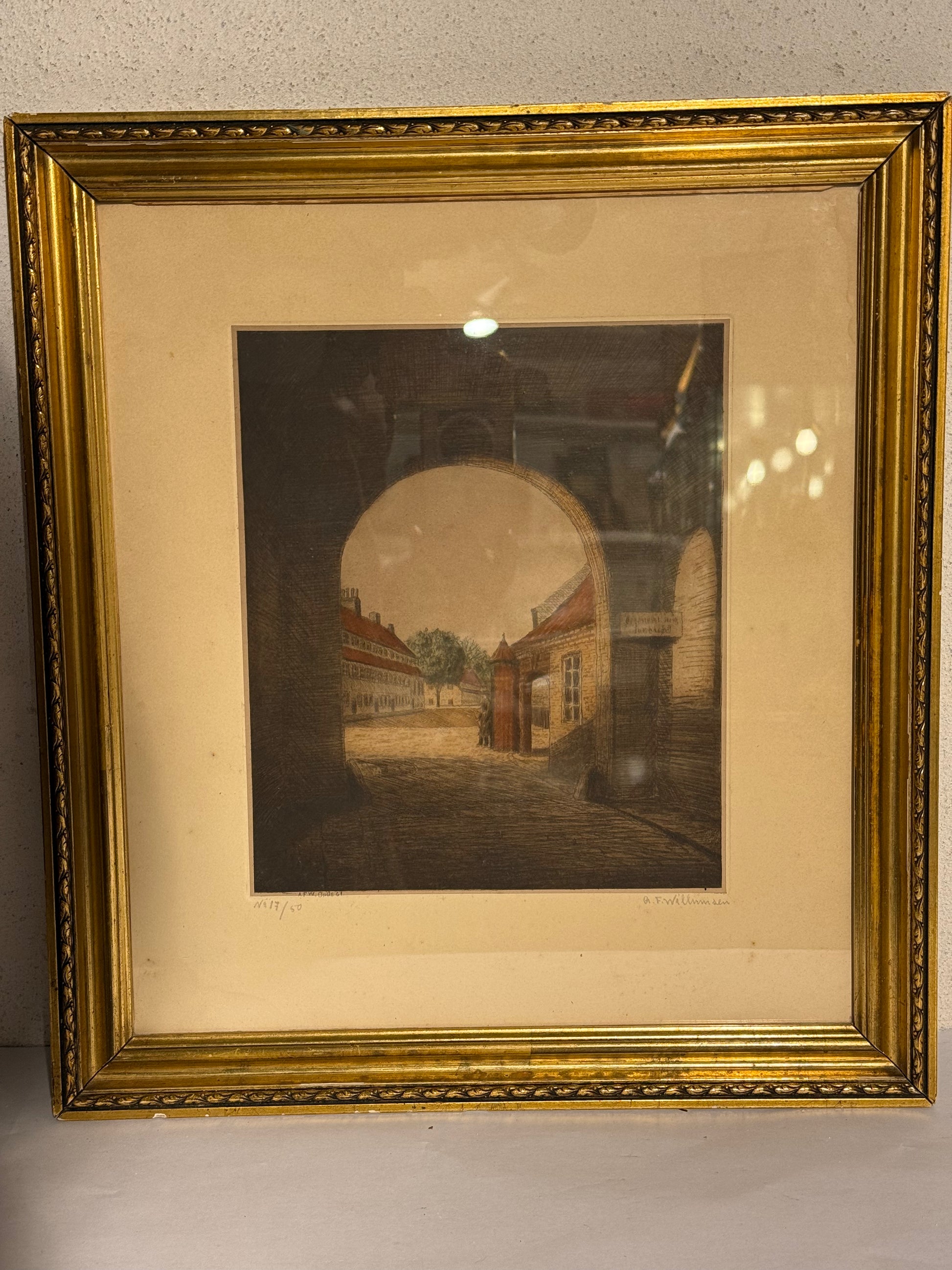 A.F.Willumsen. Koloreret radering af Kastellet, København. Fra slut 19.Årh. start 20.Årh