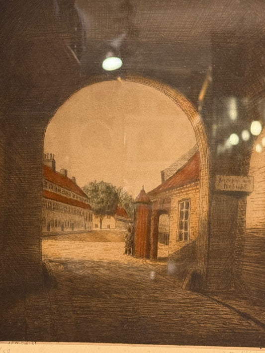A.F.Willumsen. Koloreret radering af Kastellet, København. Fra slut 19.Årh. start 20.Årh