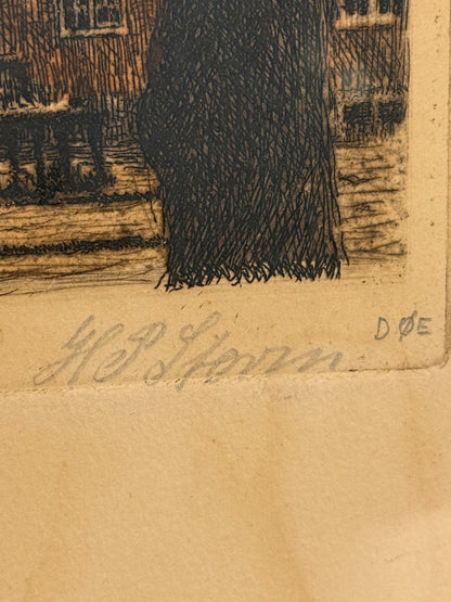 Hans Peter Storm (f.1878-1941.)Koloreret radering af Regensgaarden, København. Start 20.Årh