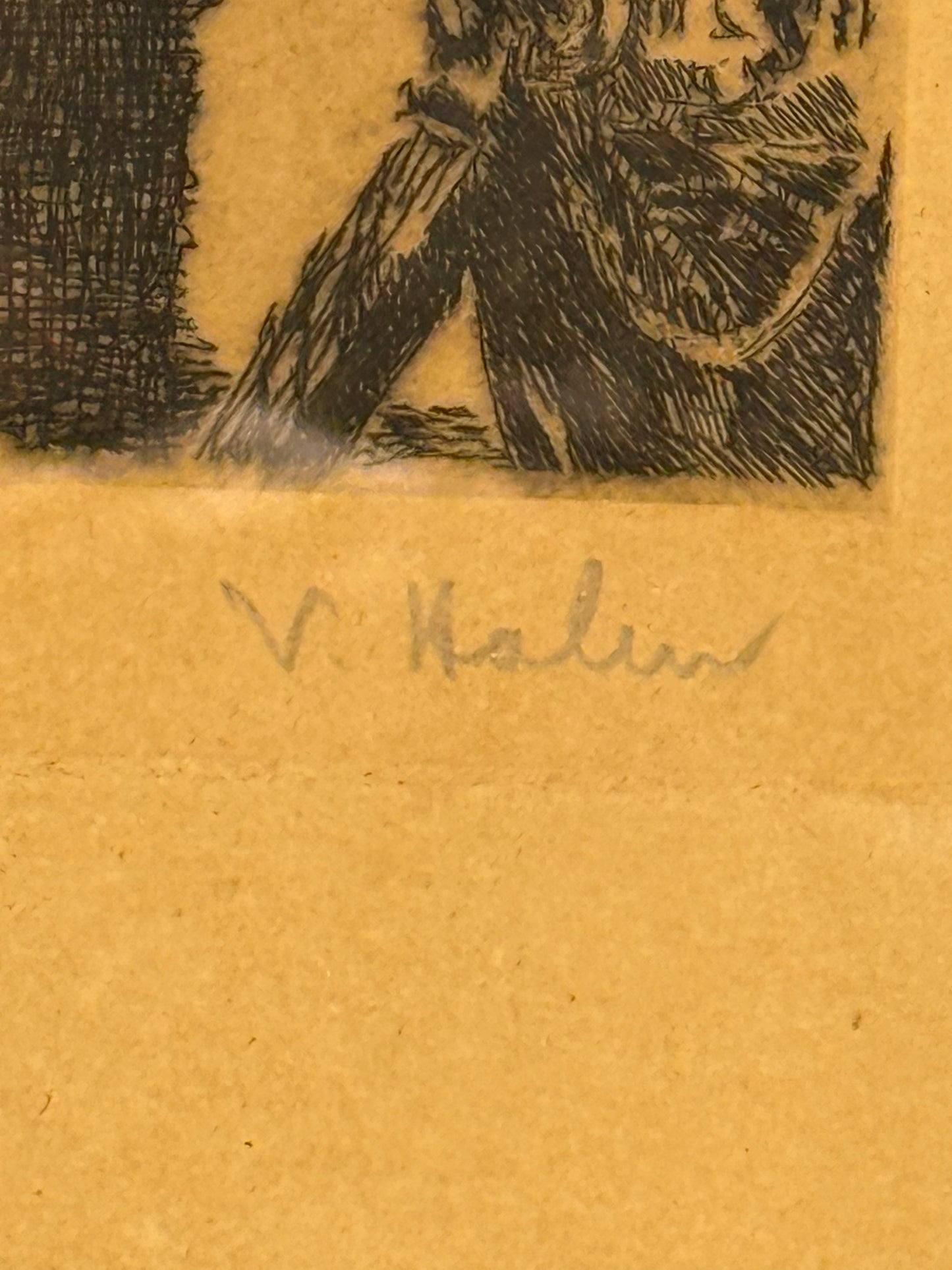 Knippelsbro 1816-1869. Antik radering, København, signeret. Fra slut 19. start 20.Årh
