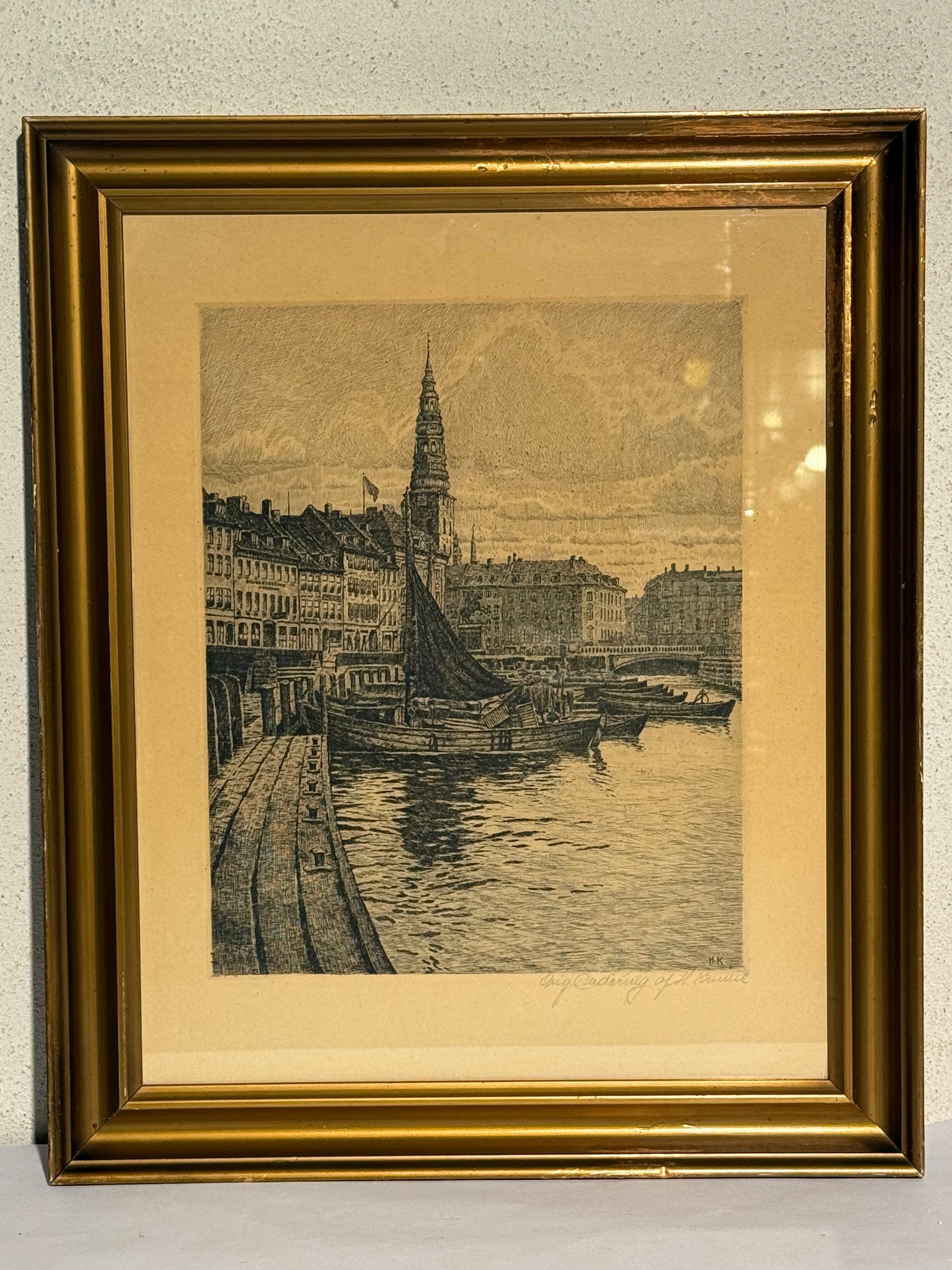 Hans Kruuse (f.1893-1973.) Radering af Gl.Strand, København