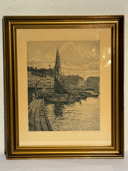 Hans Kruuse (f.1893-1973.) Radering af Gl.Strand, København