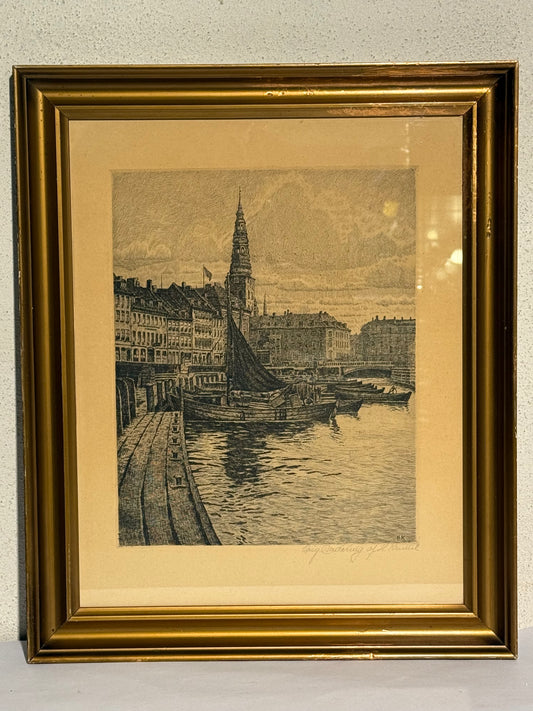 Hans Kruuse (f.1893-1973.) Radering af Gl.Strand, København