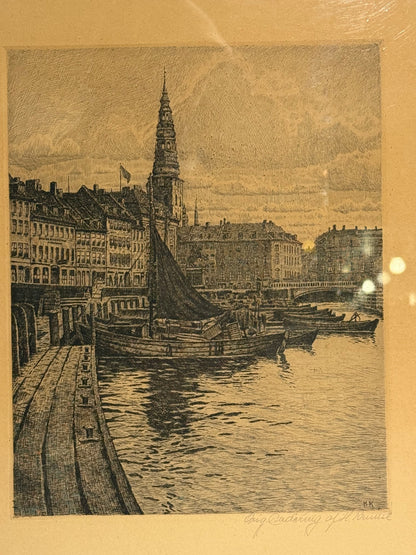 Hans Kruuse (f.1893-1973.) Radering af Gl.Strand, København