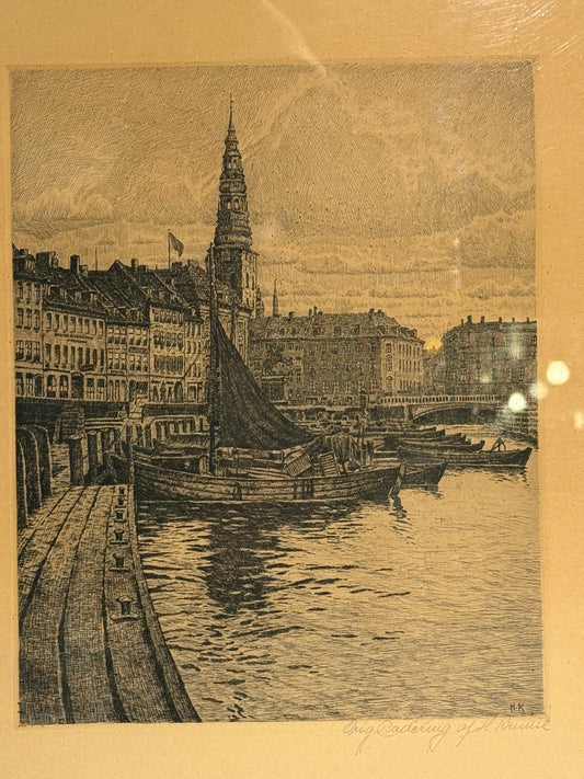 Hans Kruuse (f.1893-1973.) Radering af Gl.Strand, København