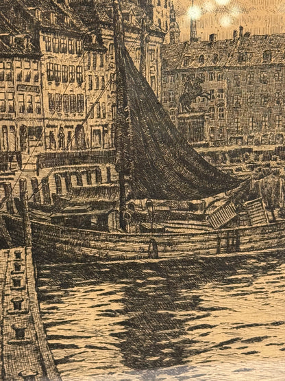 Hans Kruuse (f.1893-1973.) Radering af Gl.Strand, København