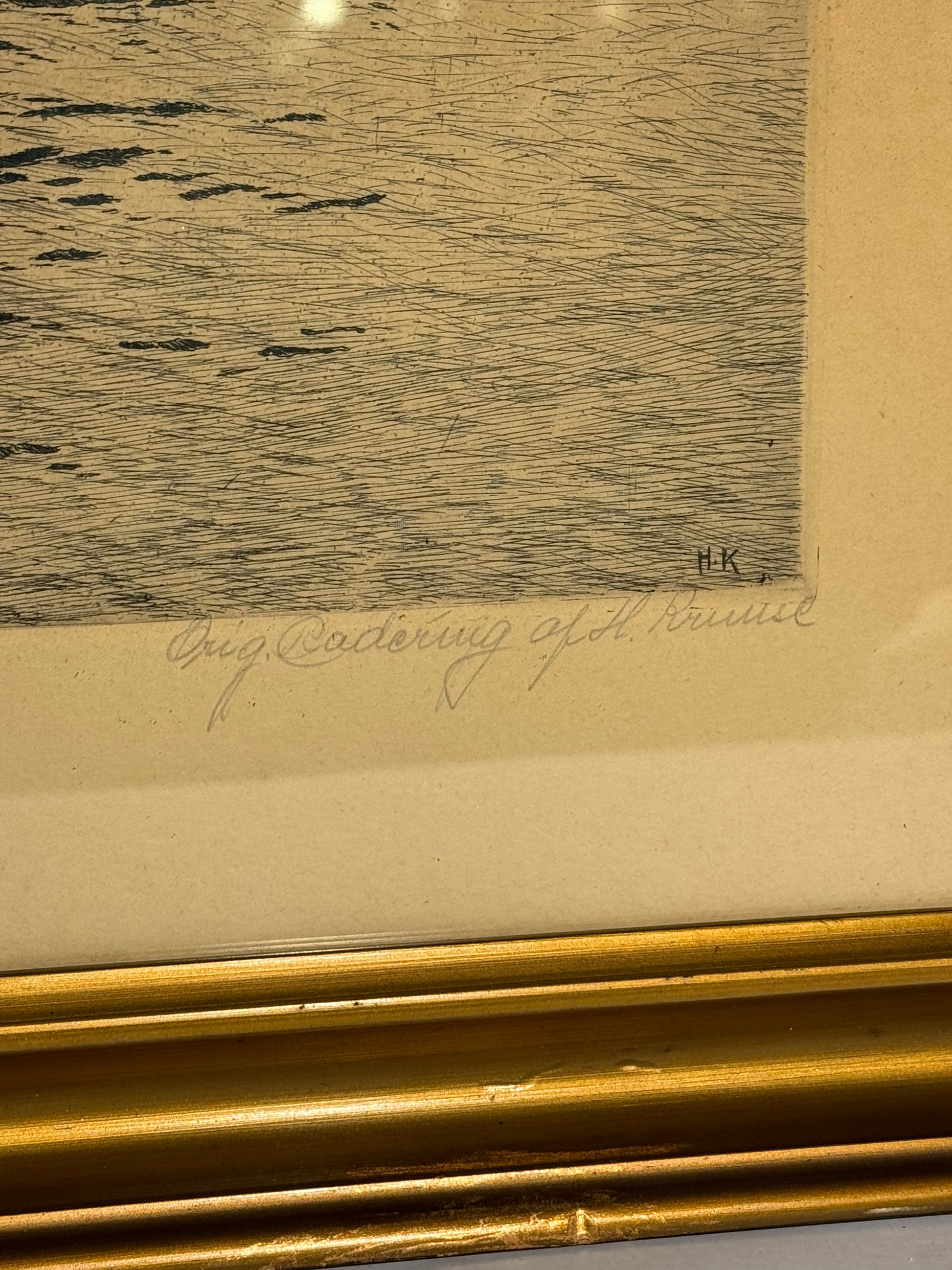 Hans Kruuse (f.1893-1973.) Radering af Gl.Strand, København