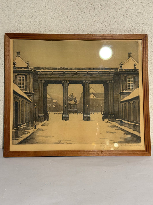 Anker Schouw Lundberg (f.1896-) Radering af Amalienborg, København. Fra start 20.Årh