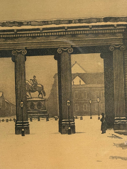 Anker Schouw Lundberg (f.1896-) Radering af Amalienborg, København. Fra start 20.Årh