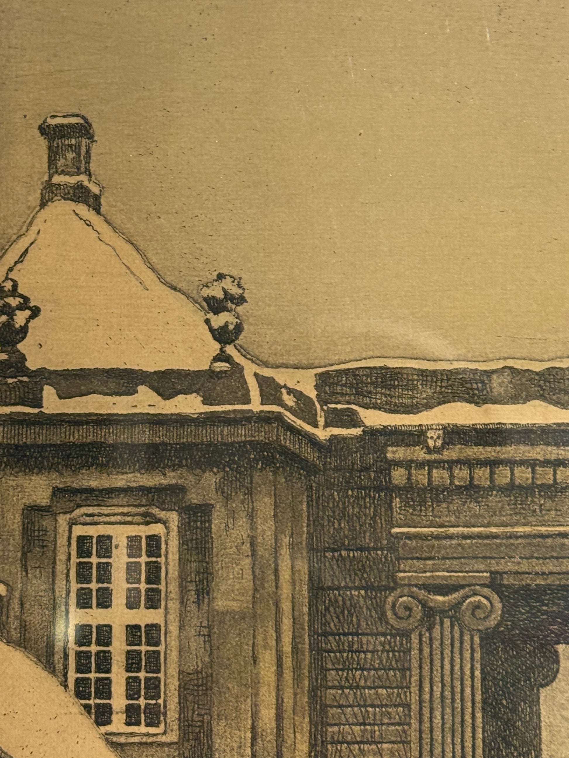 Anker Schouw Lundberg (f.1896-) Radering af Amalienborg, København. Fra start 20.Årh