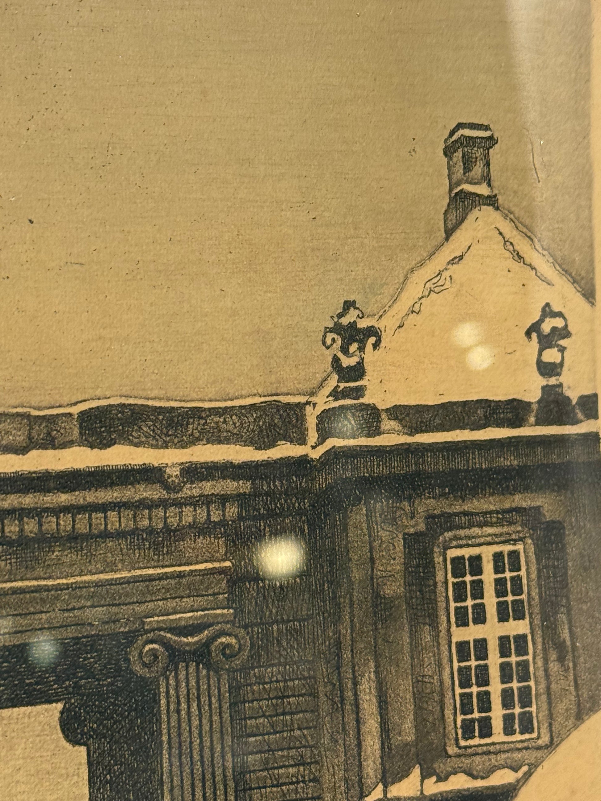 Anker Schouw Lundberg (f.1896-) Radering af Amalienborg, København. Fra start 20.Årh