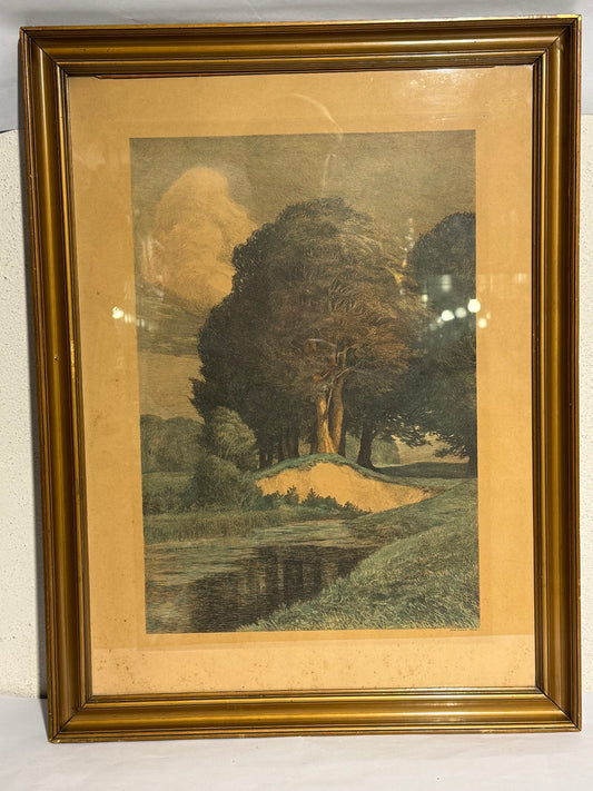Axel Holm(f.1861-1935.)Koloreret radering af skovparti. Fra 1906.