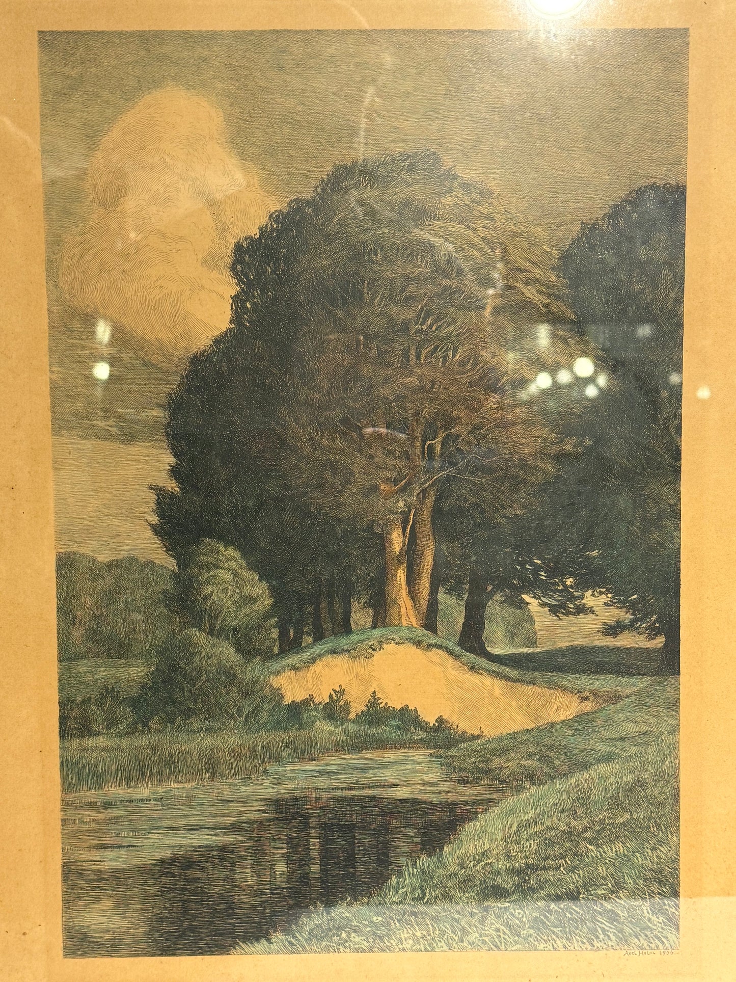 Axel Holm (born 1861-1935.) Colored etching of forest scenery. From 1906.