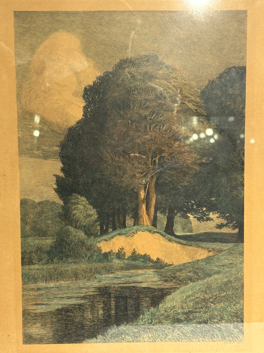 Axel Holm(f.1861-1935.)Koloreret radering af skovparti. Fra 1906.
