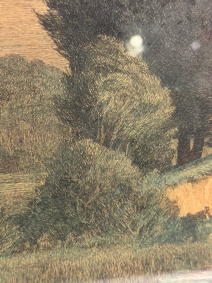 Axel Holm (born 1861-1935.) Colored etching of forest scenery. From 1906.
