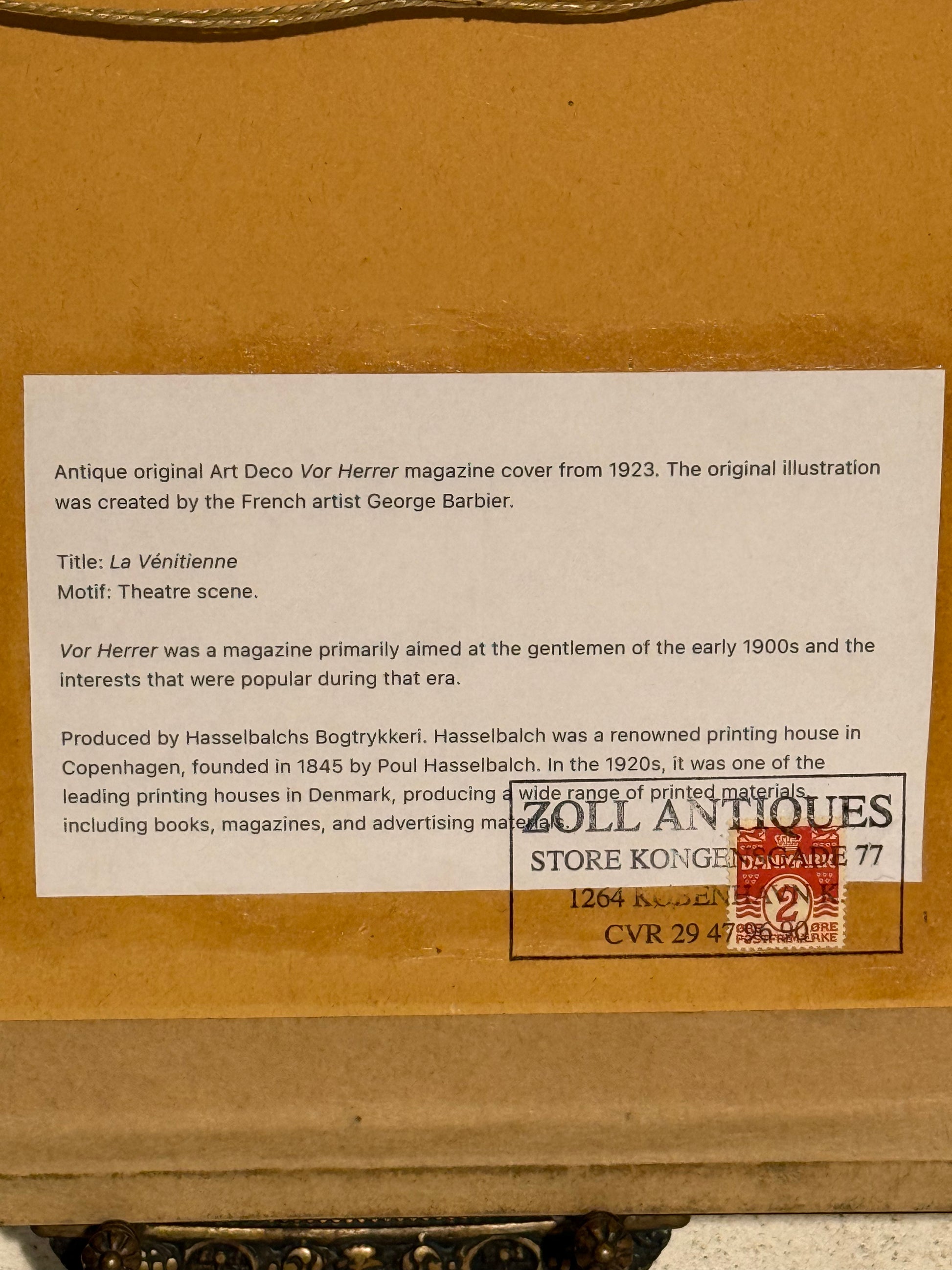 Antik original Art Deco George Barbier magasin forside, fra 1923