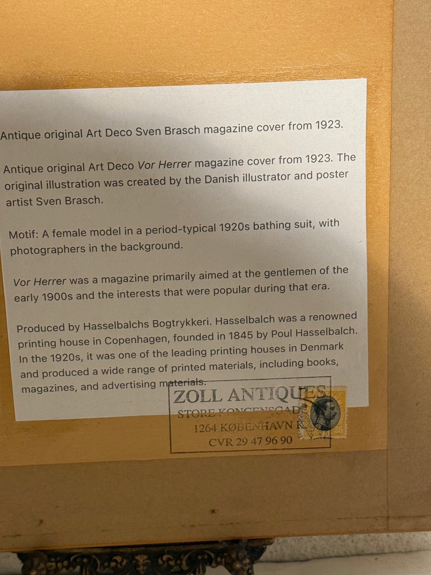 Antik original Art Deco Sven Brasch magasin forside, fra 1923
