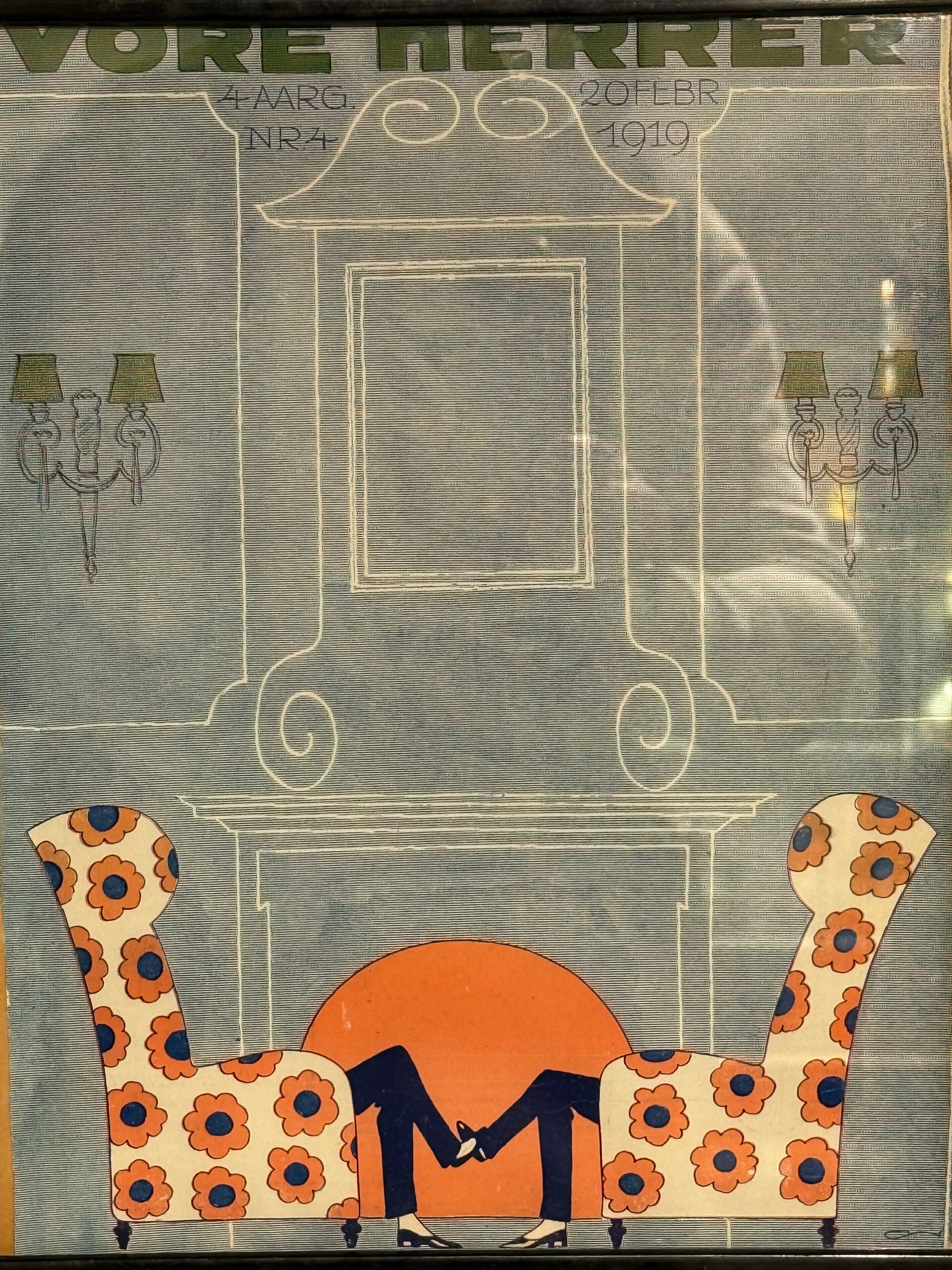 Antik original Art Deco Vore Herrer magasin forside, fra 1919