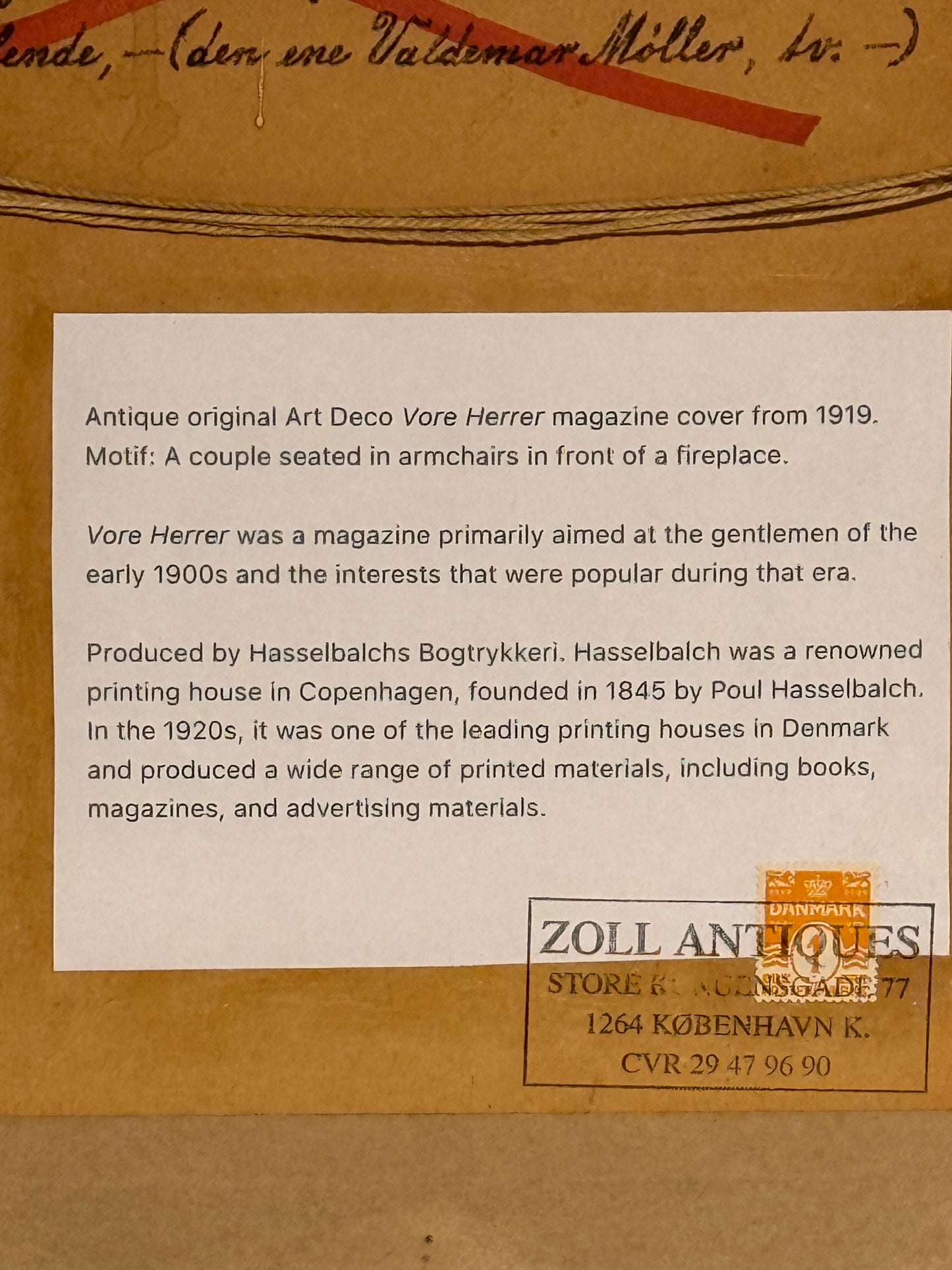 Antik original Art Deco Vore Herrer magasin forside, fra 1919
