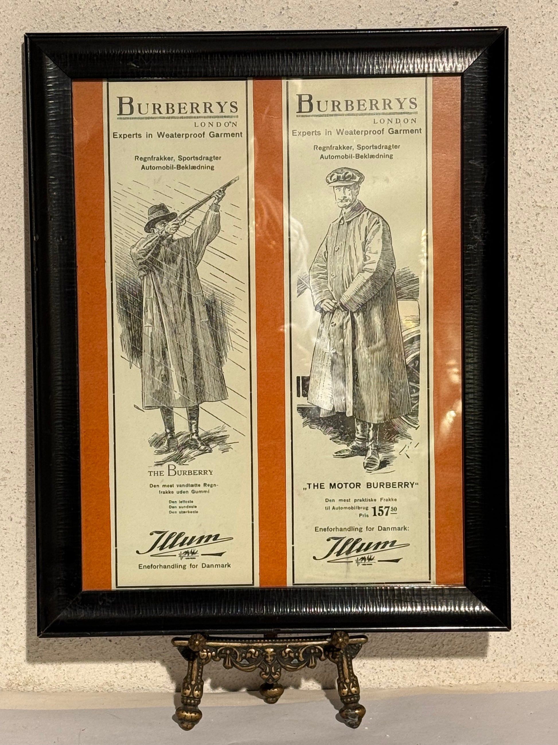 Antikke 2 stk originale BURBERRYS tøj reklamer, fra 1919