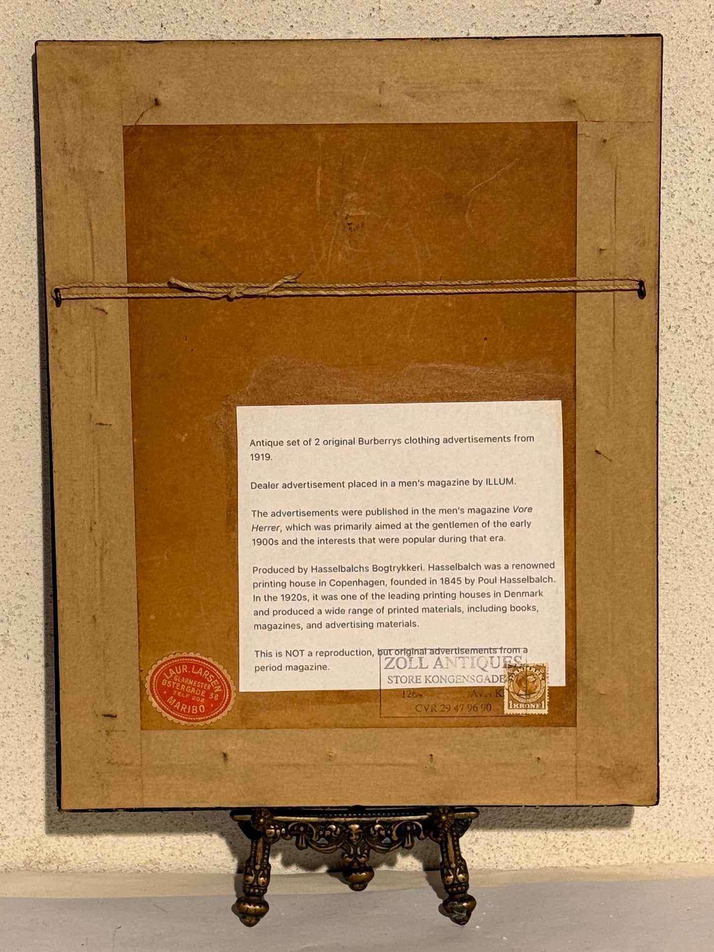 Antikke 2 stk originale BURBERRYS tøj reklamer, fra 1919