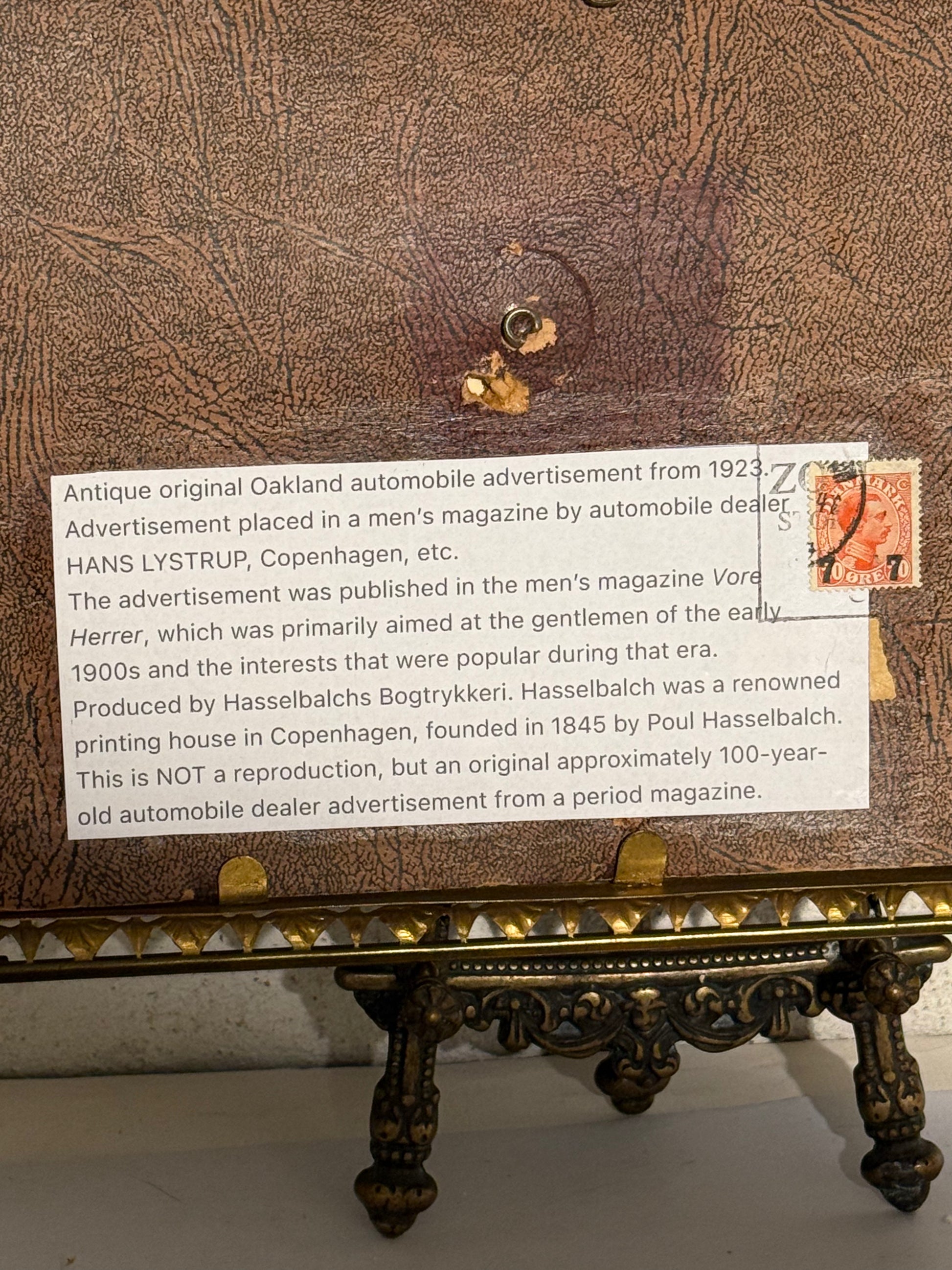Antik original Oakland Automobil reklame, fra 1923