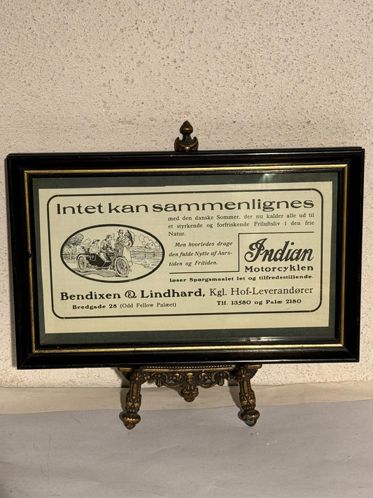 Antik original INDIAN motorcykel reklame, fra 1919