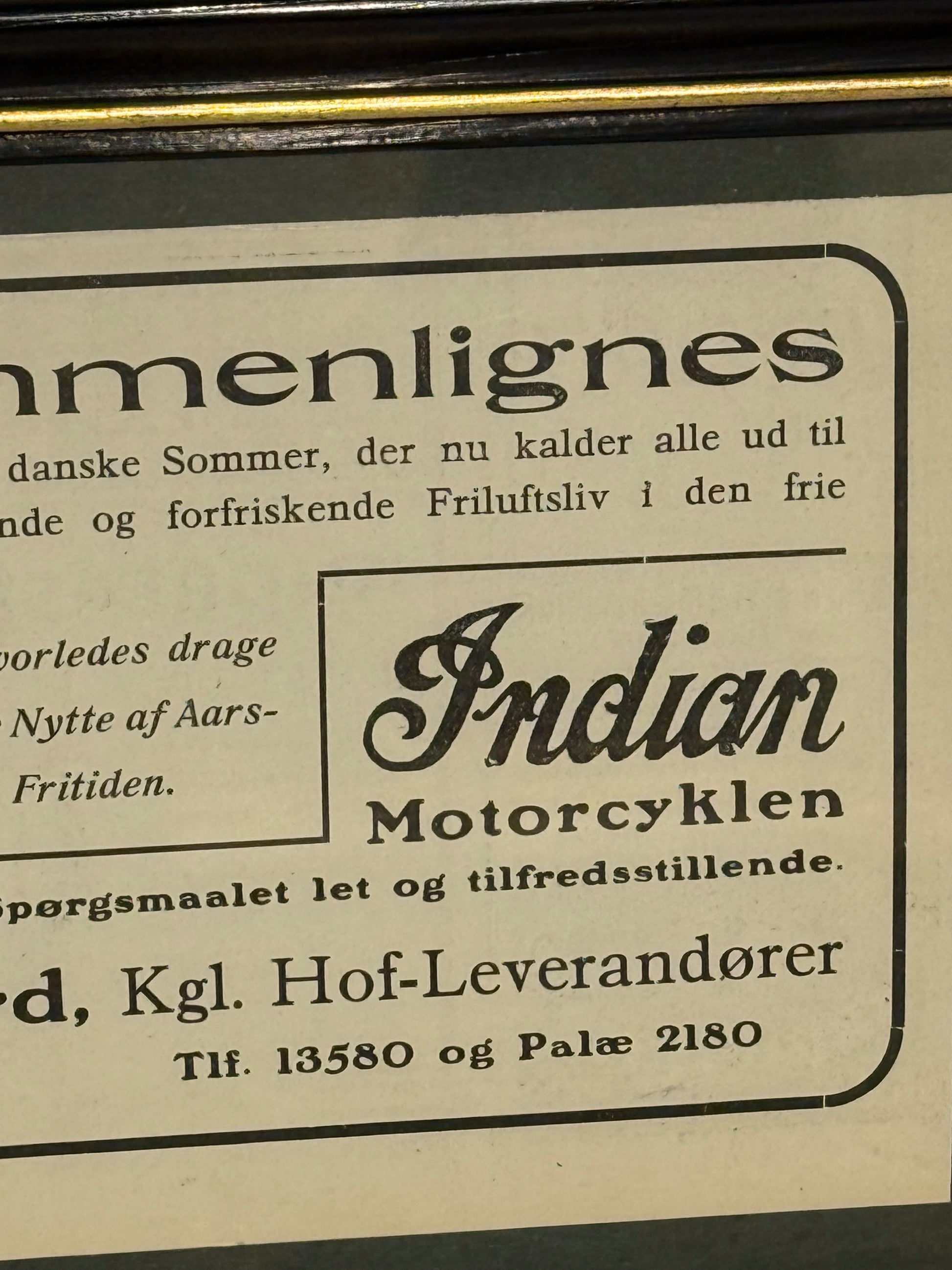 Antik original INDIAN motorcykel reklame, fra 1919