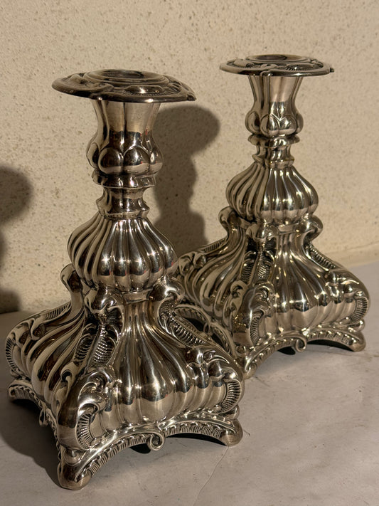 Sølvbelagt messing, rokoko stil, danske lysestager